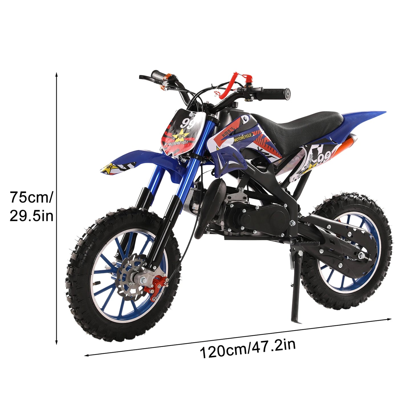 49cc 2-Stroke Kids Dirt Bike, Gas Power Motocross, Off Road Mini Motorcycle, Pocket Motorbike with Front Rear Disc Brakes