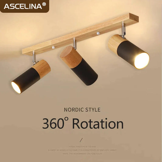 Wood Ceiling Light Nordic Rotatable Decorate Spotlight For Bedroom Study Foyer Corridor Cloakroom Simple Indoor Home Decor Lamps