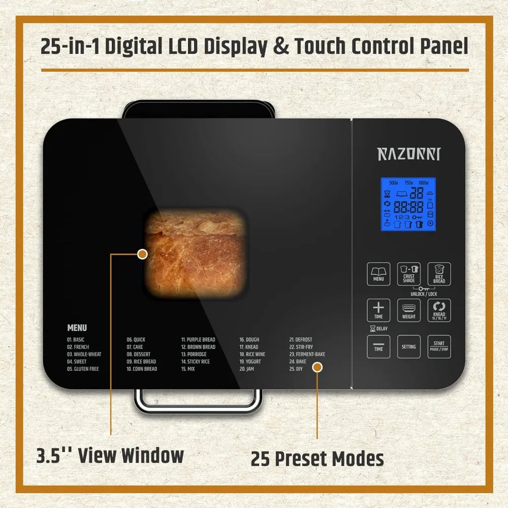 Razorri Bread Maker Machine Stainless Steel UL Certified, Nonstick Bread Pan, Homemade 2Lbs Breadmaker, Gluten-Free Setting