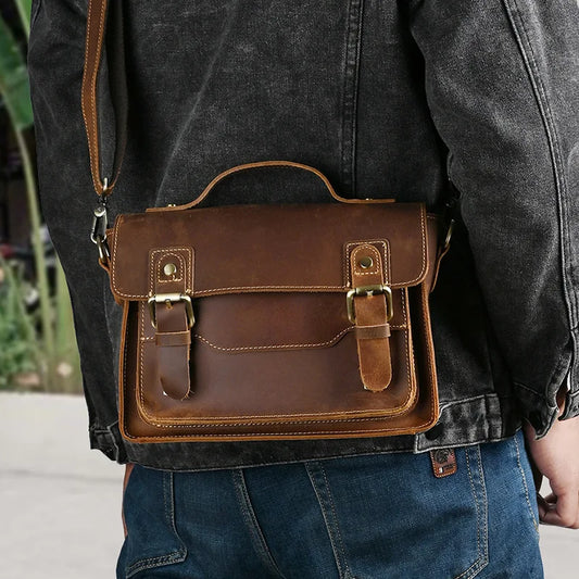 Luufan Crazy Horse Leather Men's Shoulder Bag Vintage Messenger Bags Men Male Small Travel Crossbody Bags Man Handbag Sling Bag