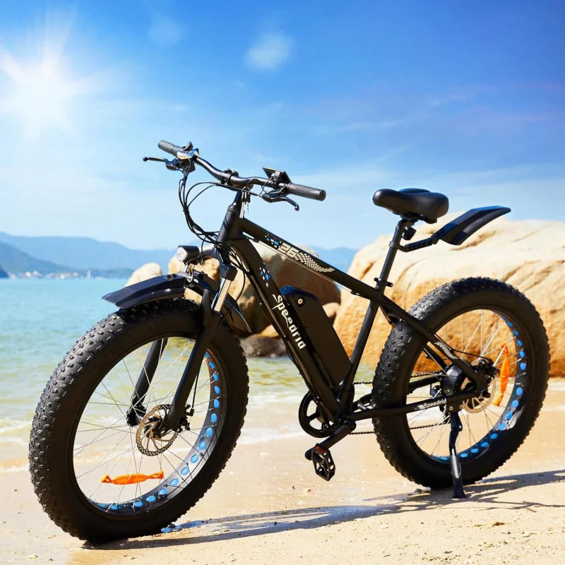 QSpeedrid 26" Fat Tire Bike for Adult, 25mph Peak 750W 48V 10.4/ 13Ah Removable Battery Electric Mount