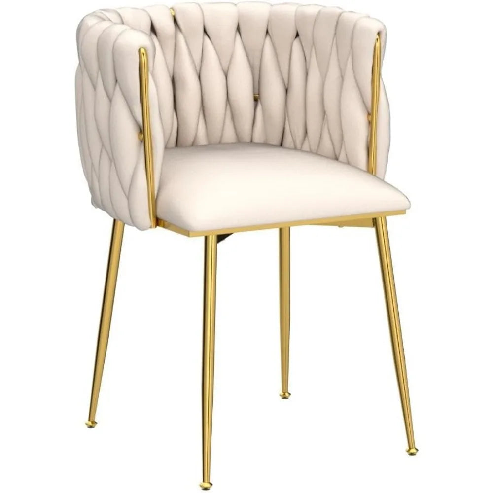 Dining Chairs , Woven Upholstered Dining Chairs with Gold Metal Legs, Modern Accent Chairs for Living Room, Dining Room, Kitchen