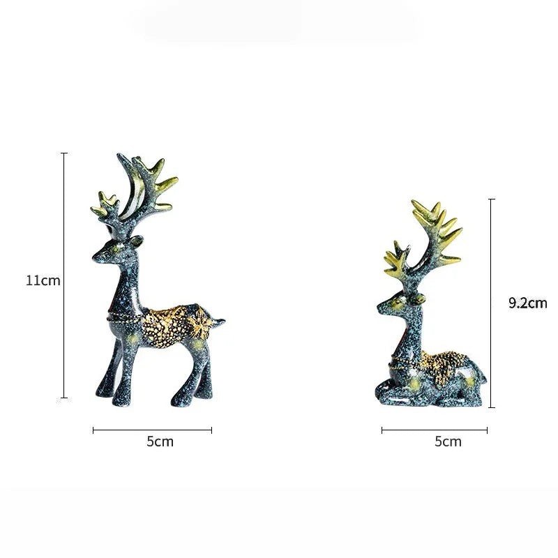 11cm Mini 2-Pieces Resin Deer Figurine Statue Miniature Cute Deer Sculpture Home Desktop Car Dashboard Decoration Craft Gift