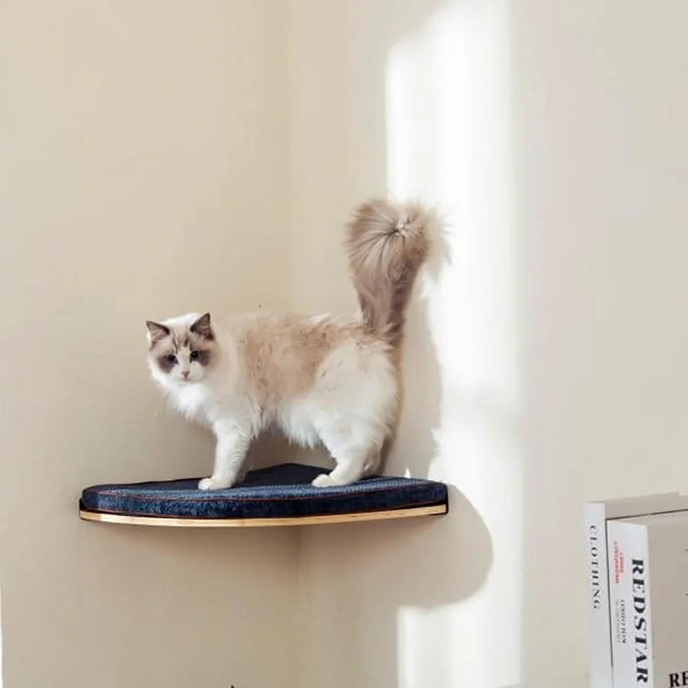 Wall Mounted Cat Tree Wooden Shelves Scratching Posts Climbing Cat tower Hammock With Solid Floating Perches Steps and Ladder