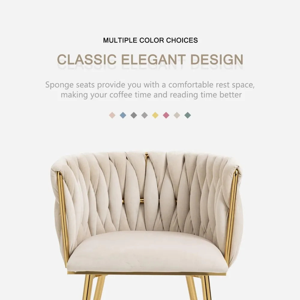 Dining Chairs , Woven Upholstered Dining Chairs with Gold Metal Legs, Modern Accent Chairs for Living Room, Dining Room, Kitchen