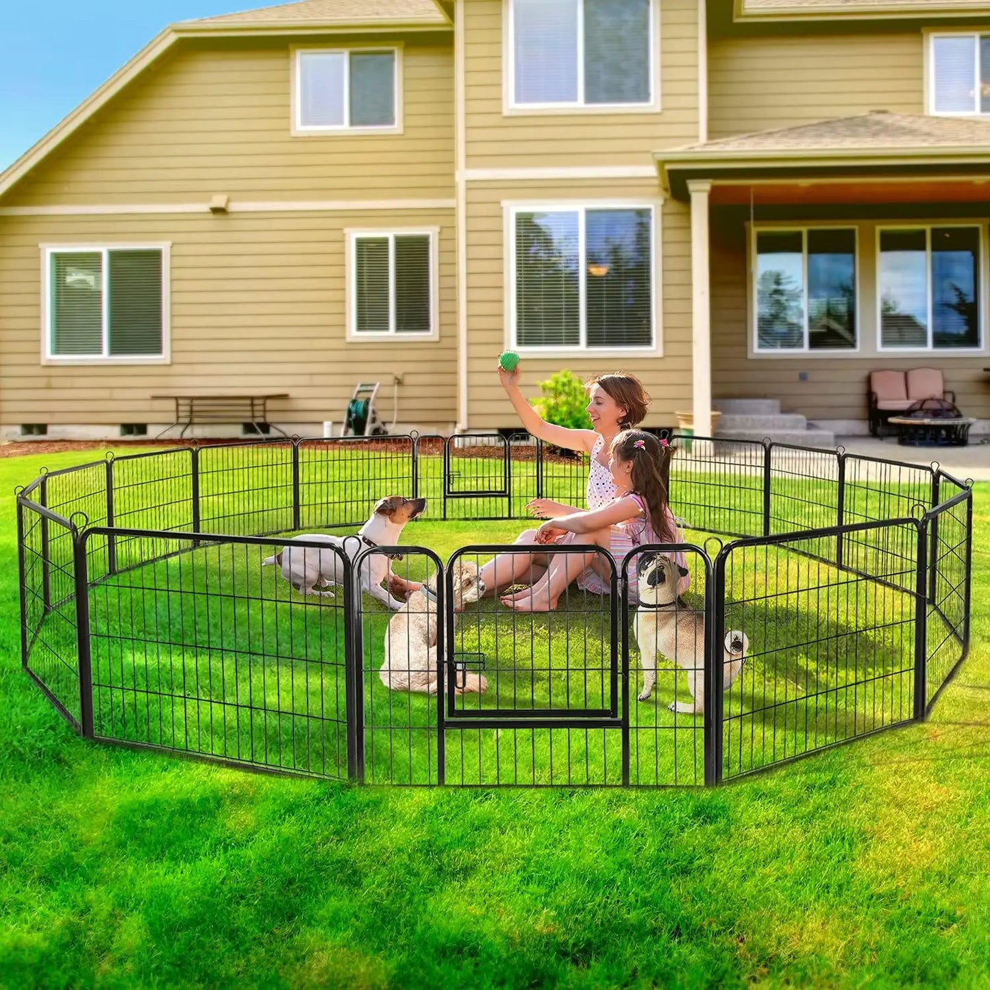 ZENY Dog Playpen 24 Inch, 16 Panels, Heavy Duty Indoor Dog Pen, Metal Folding Fence with Doors for Yard, RV, Camping