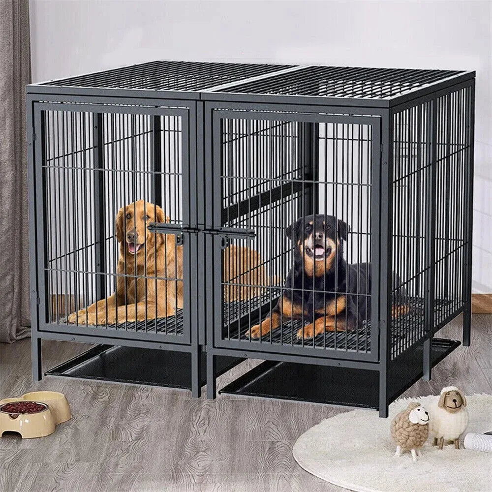 US XXXL Giant Premium Dog Crate Cage Pet Kennel Divider Playpen Dual Door & Tray