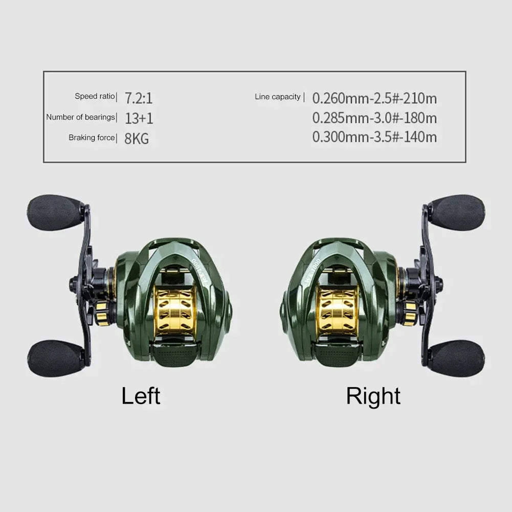 Metal Left/Right hand Baitcasting Reel High Speed 7.2:1 Gear Ratio Fresh Saltwater Magnetic Brake System Ultralight Fishing