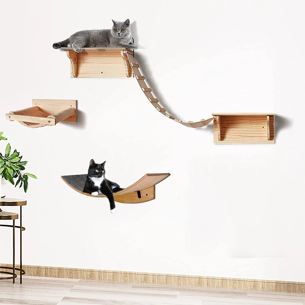 1 Piece Wall Mounted Cat Hammock Cat Jumping Platform for Rest with Scratching Post for Climbing and Grinding Claws Cat Supplies