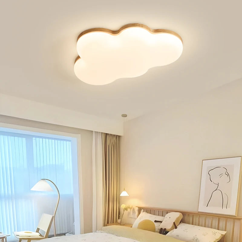 Nordic Cloud Ceiling Light for Children's Room Warm Eye Protection Bedroom Ceiling Lamp Study Room Cartoon Wooden Art Lamp