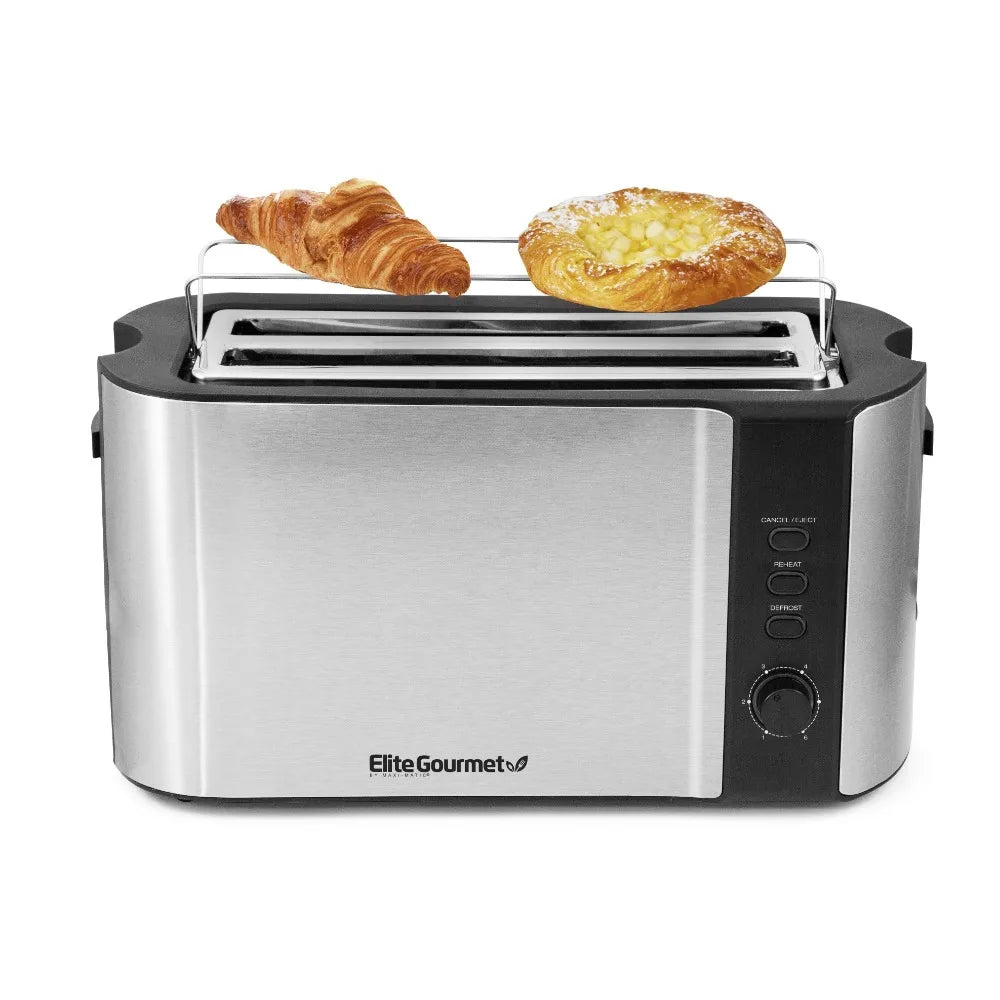 New Stainless Steel 4 Slice Long Slot Toaster, 6 Variable Toast Shade Settings as Well as Cancel, Defrost, and Reheat Functions