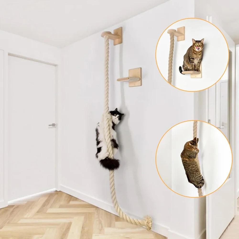 Wall Mounted Sisal Rope Cat Climber Tree Scratching Post Lounging Sanctuary Interactive Play Toys Jungle Gym for Indoor Cats