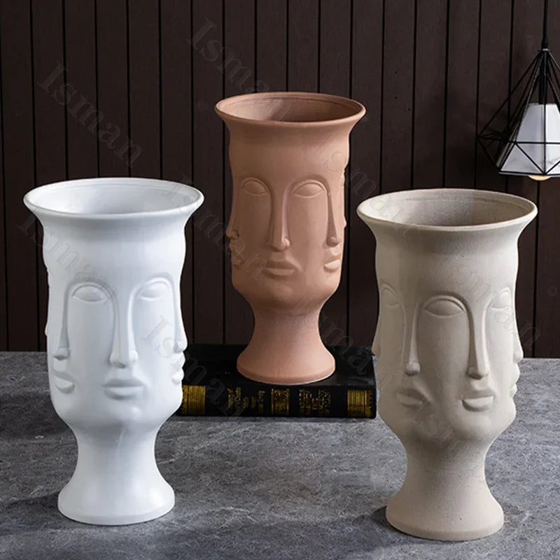 Nordic Human Face Ceramic Vase Modern Decor Home Ikebana Lips Flower Vases Light Luxury Living Room Decoration Accessories