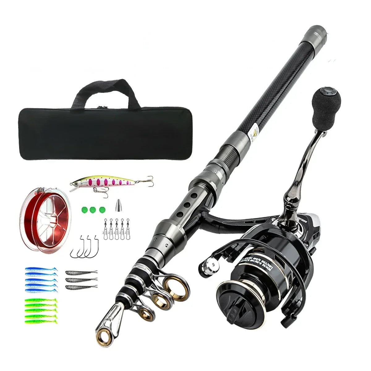 Protable Carbon Fiber Lure Rod Combo Full Sets for Catching Large Bass Fishing Rod Spinning Reel and Line Combo Set Accessories