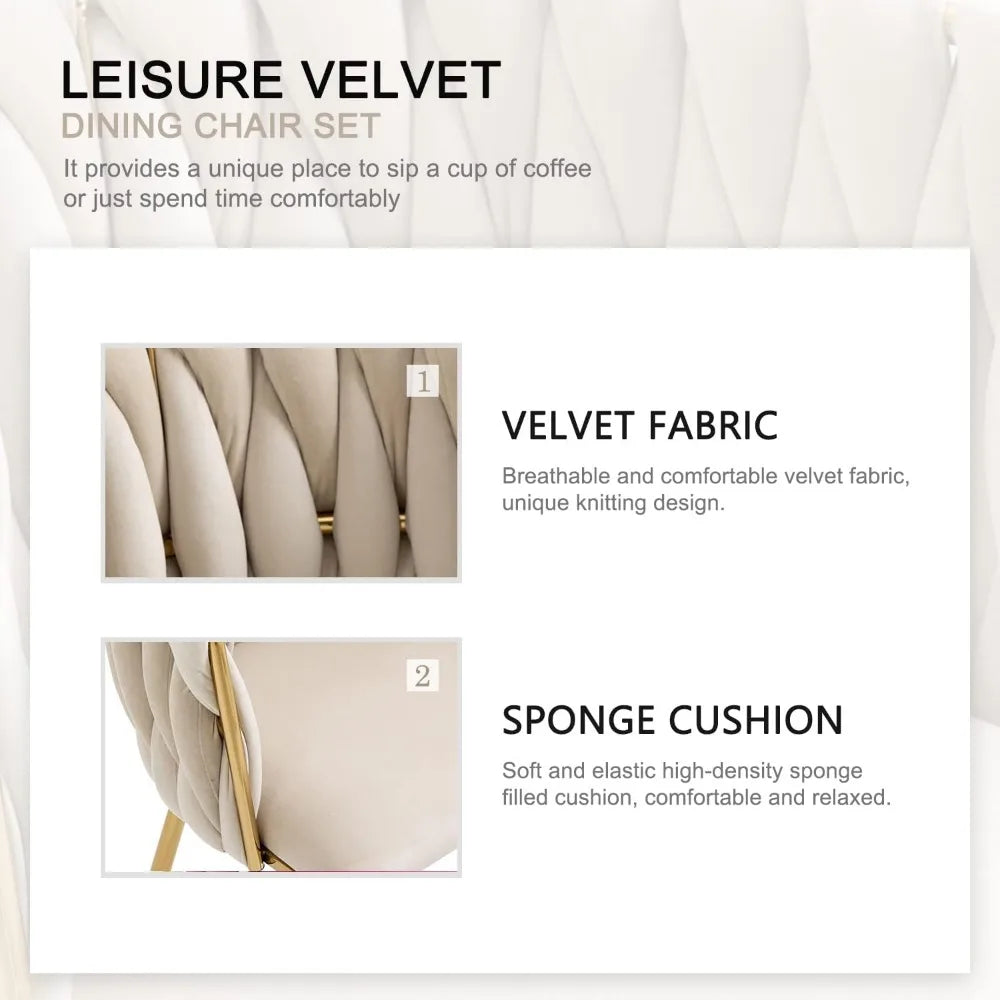 Dining Chairs , Woven Upholstered Dining Chairs with Gold Metal Legs, Modern Accent Chairs for Living Room, Dining Room, Kitchen