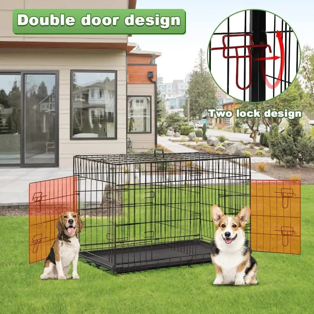 42 inch large dog cage, foldable metal wire cage, outdoor and indoor pet dog cage with double doors