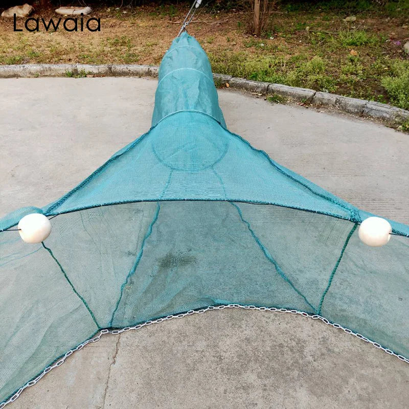 Lawaia Shrimp Cage with Iron Chain Fishing Trap Net Folding Fishing Cage Foam Float Small Mesh 2M/3M