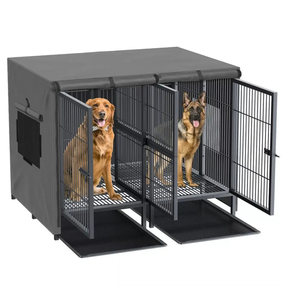 US XXXL Giant Premium Dog Crate Cage Pet Kennel Divider Playpen Dual Door & Tray