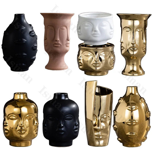 Nordic Human Face Ceramic Vase Modern Decor Home Ikebana Lips Flower Vases Light Luxury Living Room Decoration Accessories