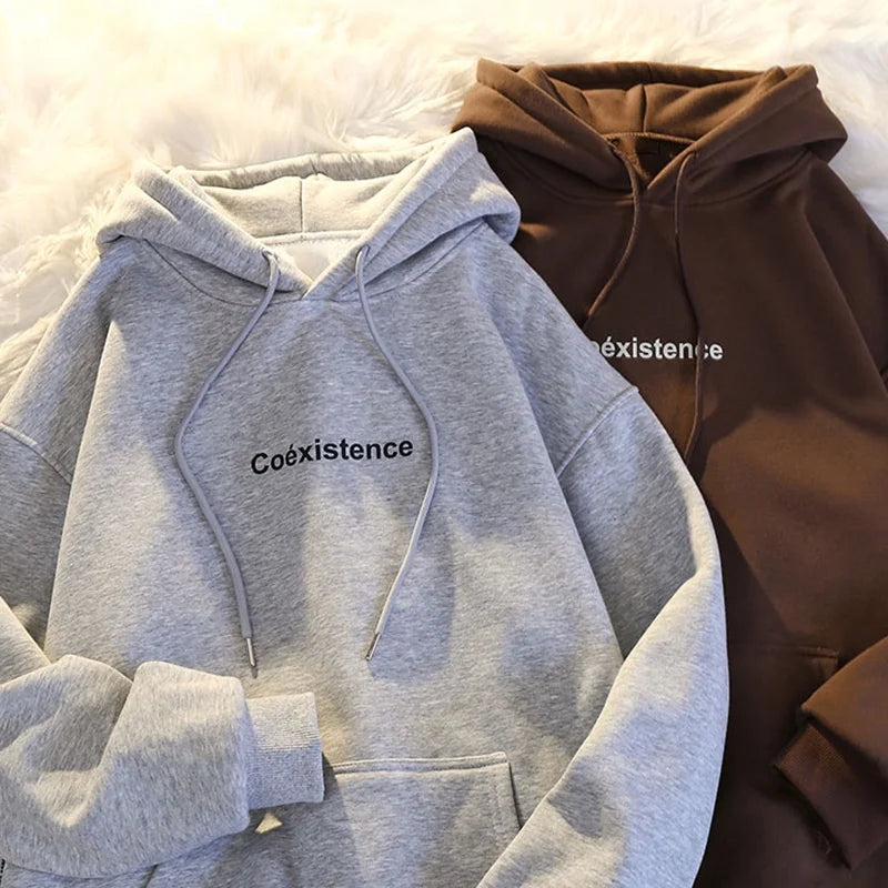 Hooded Jacket for Men and Women, American College Style, Alphabet Print, Oversized Fashion, Loose Long-Sleeve Sweatshirt, Autumn
