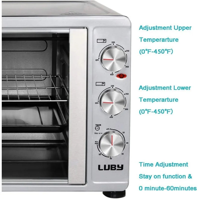 LUBY Large Toaster Oven Countertop, French Door Designed, 55L, 18 Slices, 14'' pizza, 20lb Turkey, Silver