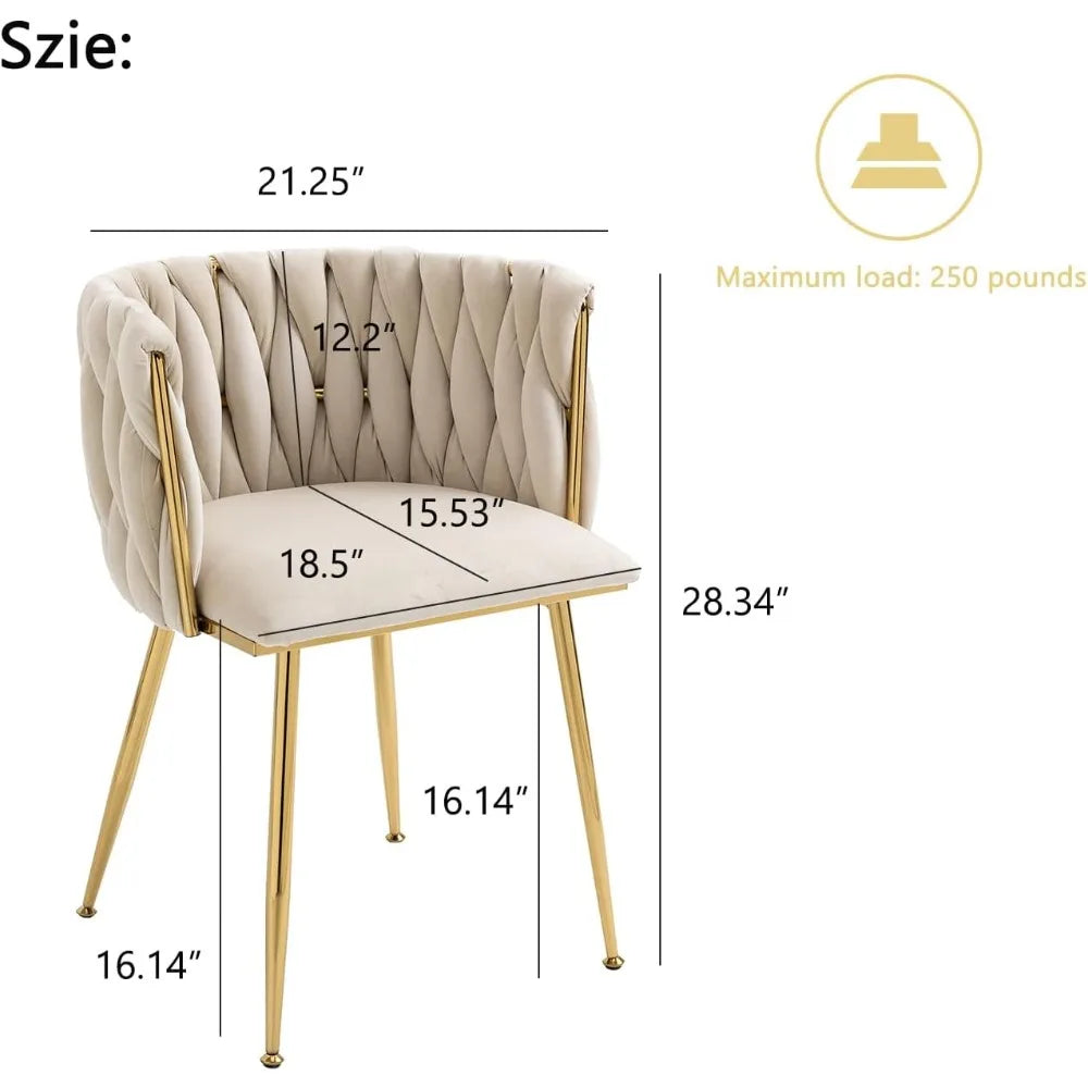 Dining Chairs , Woven Upholstered Dining Chairs with Gold Metal Legs, Modern Accent Chairs for Living Room, Dining Room, Kitchen