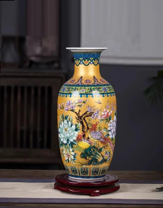 Jingdezhen ceramics, Chinese style enamel colored vase decorations, home decor, living room, antique rack, vase insertion