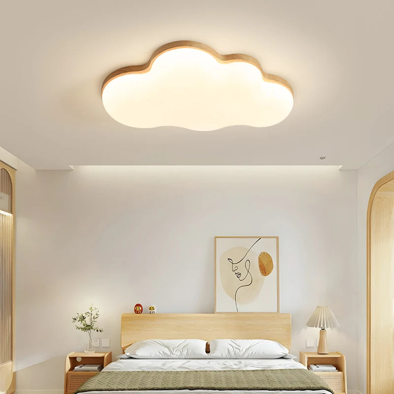 Nordic Cloud Ceiling Light for Children's Room Warm Eye Protection Bedroom Ceiling Lamp Study Room Cartoon Wooden Art Lamp