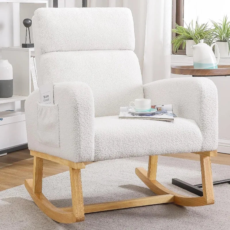 Rocking Chair Nursery - Glider Modern Accent Chairs Upholstered Linen Rocker Padded Armchair for Indoor Living Room Bedroom