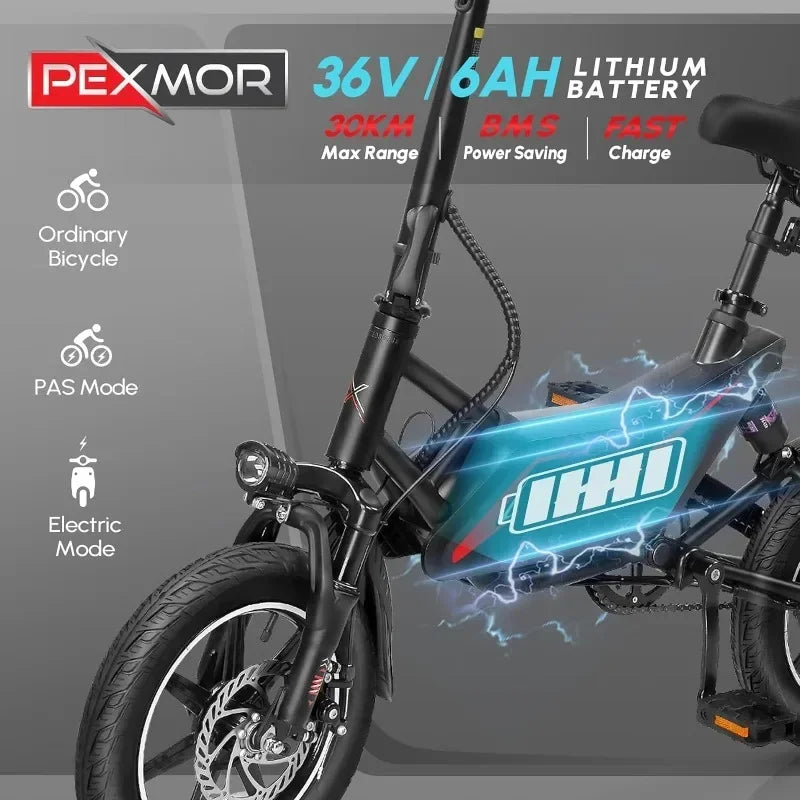 Electric Bike for Adults, 350W Motor (Peak 500W) Folding Ebike | Full Suspension | 36V 6AH Battery, 14" Foldable Commuter City