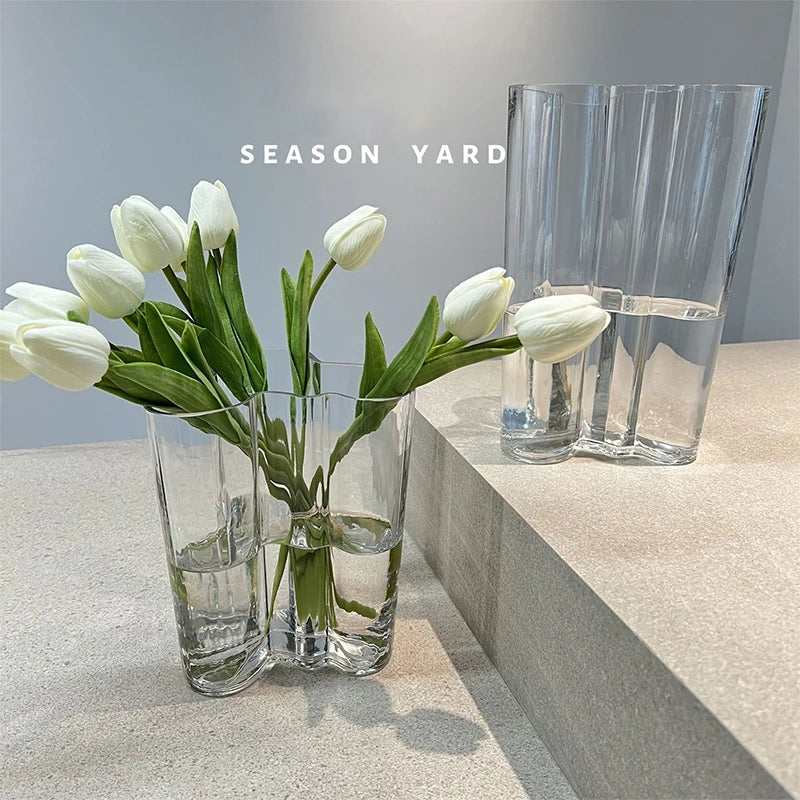 Nordic Minimalism Crystal Glass Vase Home Hotel Living Room Tabletop Decoration Vase Handmade Transparent Vases Size16x20cm