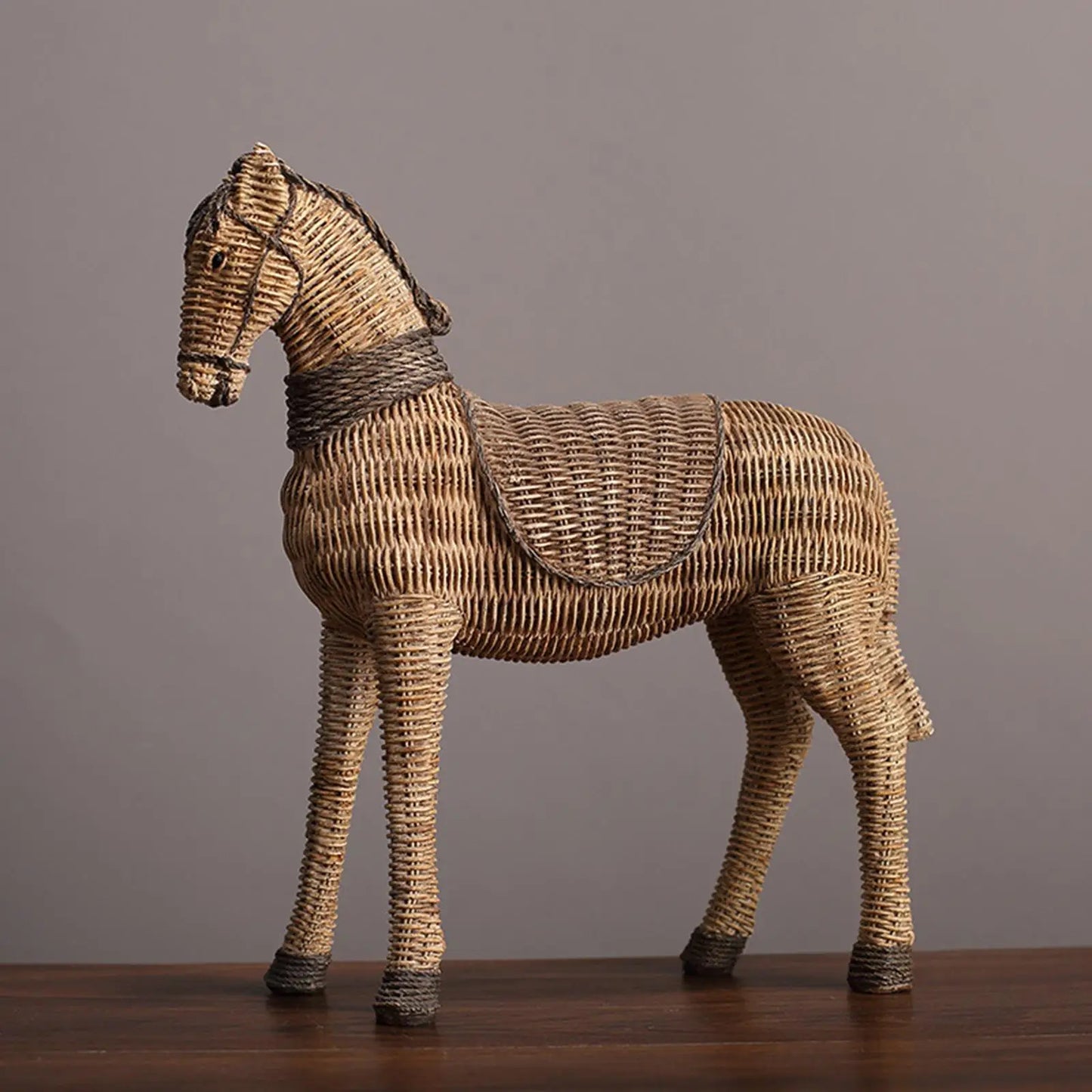 Retro  Rattan Horse Statue Table Sculpture Figurine Decorative Art Crafts Handmade for Home Bookshelf Office Decor Gift