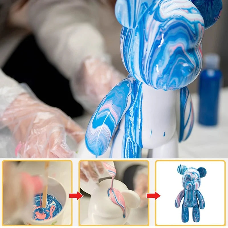 New DIY Paint Fluid Animal Bear Rabbit Lucky Dragon White Hand Painted Home Decoration Doll Toy Statue Deposit Can Handmade Gift