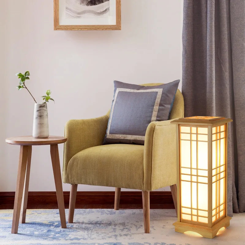 SANDYHA Japanese style wood Floor Lamp bedroom decoration standing lamps for Living Room led lights Study Lighting Square design