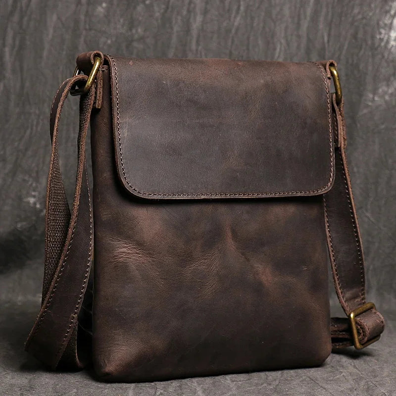 Genuine Leather Daily Casual Shoulder Bag for Men Small Dark Brown Vintage Messenger Bag Men's New Fashion Design Sling Bags