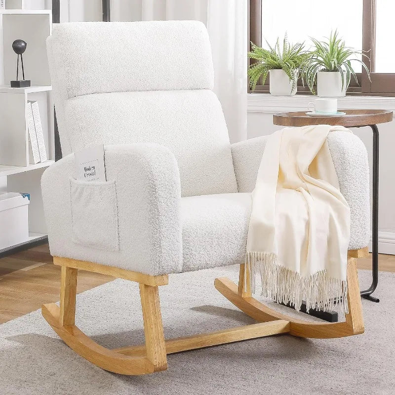 Rocking Chair Nursery - Glider Modern Accent Chairs Upholstered Linen Rocker Padded Armchair for Indoor Living Room Bedroom