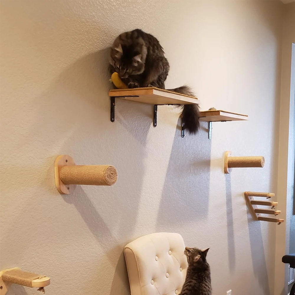 1 Piece Wall Mounted Cat Hammock Cat Jumping Platform for Rest with Scratching Post for Climbing and Grinding Claws Cat Supplies