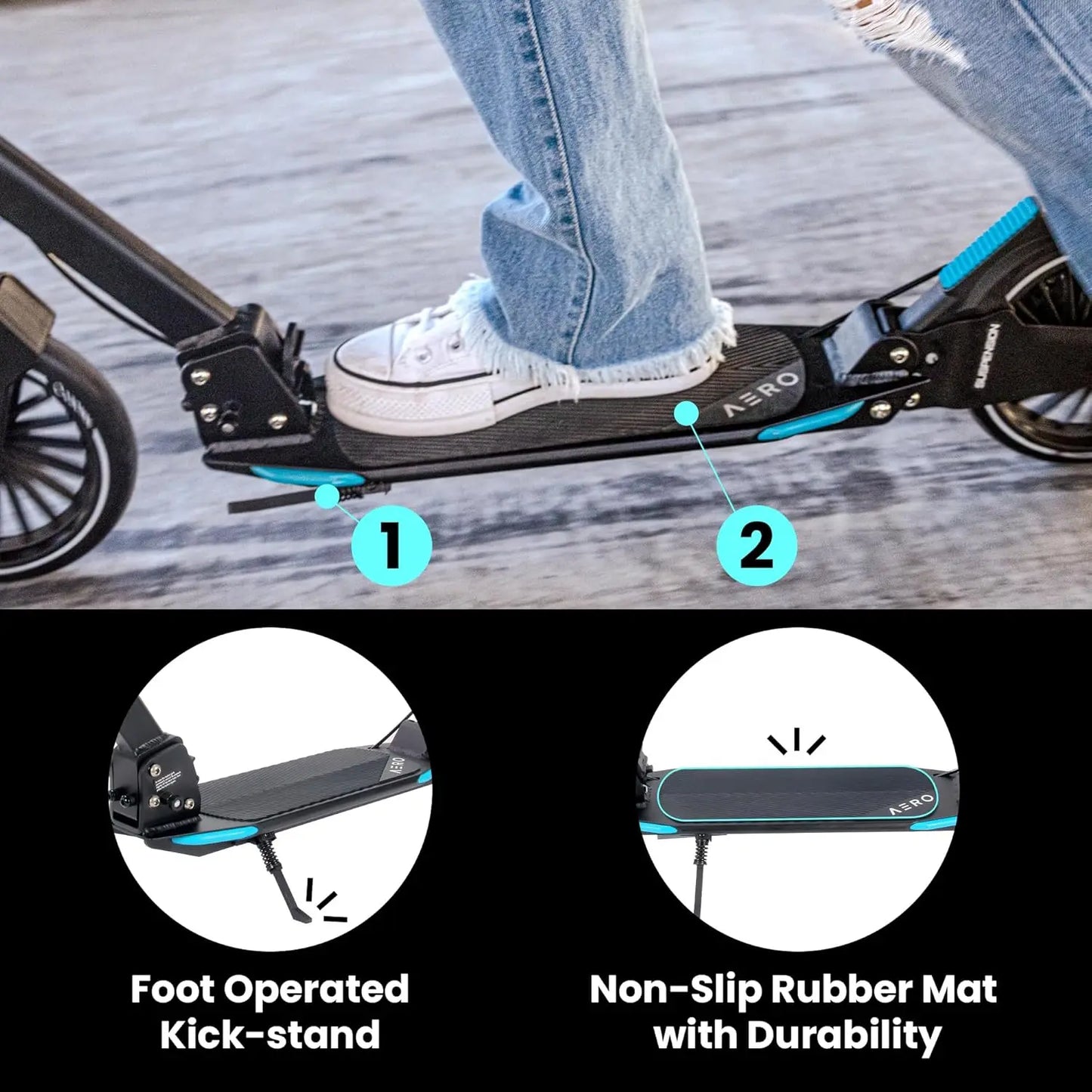 Big Wheels Kick Scooter for Kids Ages 8-12, Teens and Adults. Commuter Adult Scooters with Hand Brake, Rubber mat, Shock Absorpt