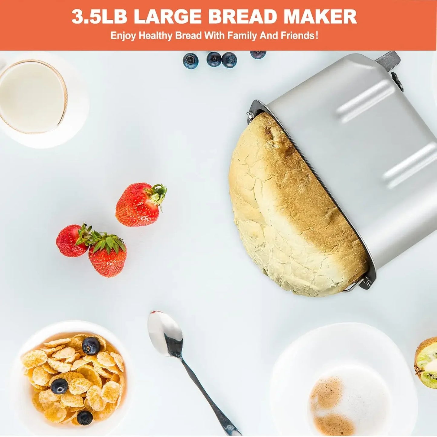 3.5LB Bread Maker Machine 15-in-1 Automatic Bread Machine with Dual Kneading Paddles Breadmaker with Touch Panel&LCD