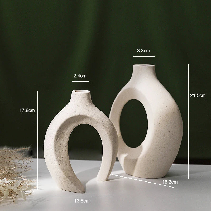 White Ceramic For Decor Vase Circular Hollow Vase Donuts Flower Pot For Home Living Room Interior Desktop Decoration Accessorie