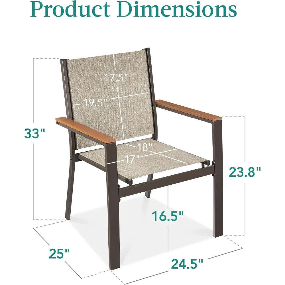 Best Choice Products Set of 2 Stackable Outdoor Textilene Chairs, All-Weather Conversation Dining Accent Furniture w/Armrests