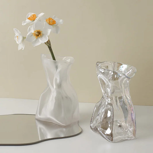 CuteLife Aesthetic Modern Transparent Glass Flower Vase Living Room Home Decoration Table Vase Ins Wedding Hydroponic Plant Vase