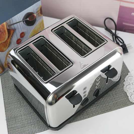 4 Slices Stainless Steel Toaster Automatic Toaster Electric Oven Toaster Breakfast Machine Baking Heating Bread Machine 220V