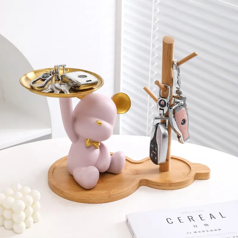 Bear Tray Sculpture Bear Figurines Porch Key Storage Candy Snacks Container Resin Desktop Ornament Living Room Home Decor Gifts