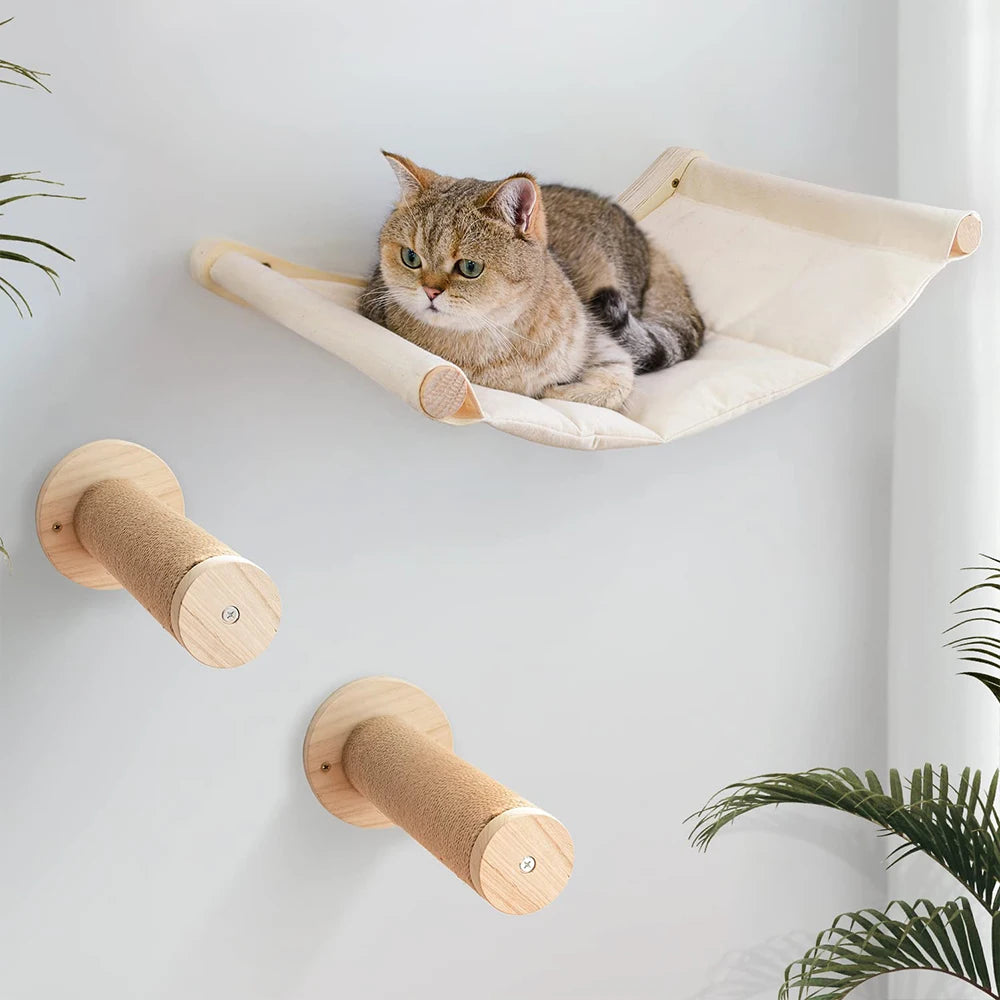 Cat Wall Mounted Shelf Steps Curved Cat Bed Shelves Corner Perches Hammock for Sleeping Climbing Scratching Post Pet Furniture