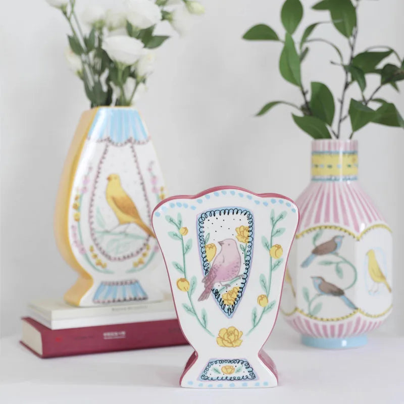 Nordic Double-sided Hand-painted Ceramic Vase Ornaments Living Room Dining Table Flower Arrangement Container Home Decoration