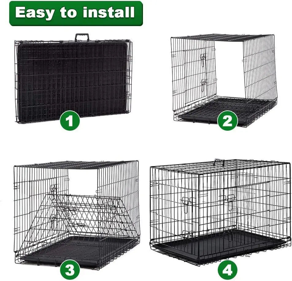 42 inch large dog cage, foldable metal wire cage, outdoor and indoor pet dog cage with double doors