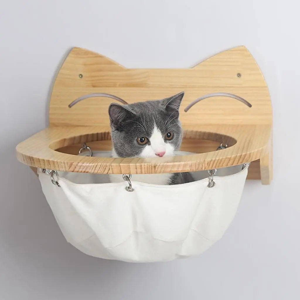 1 Piece Wall-Mounted Cat House and Hanging Bed or Hammock with Scratching Post for Cats Grinding Claws Climbing and Sleeping