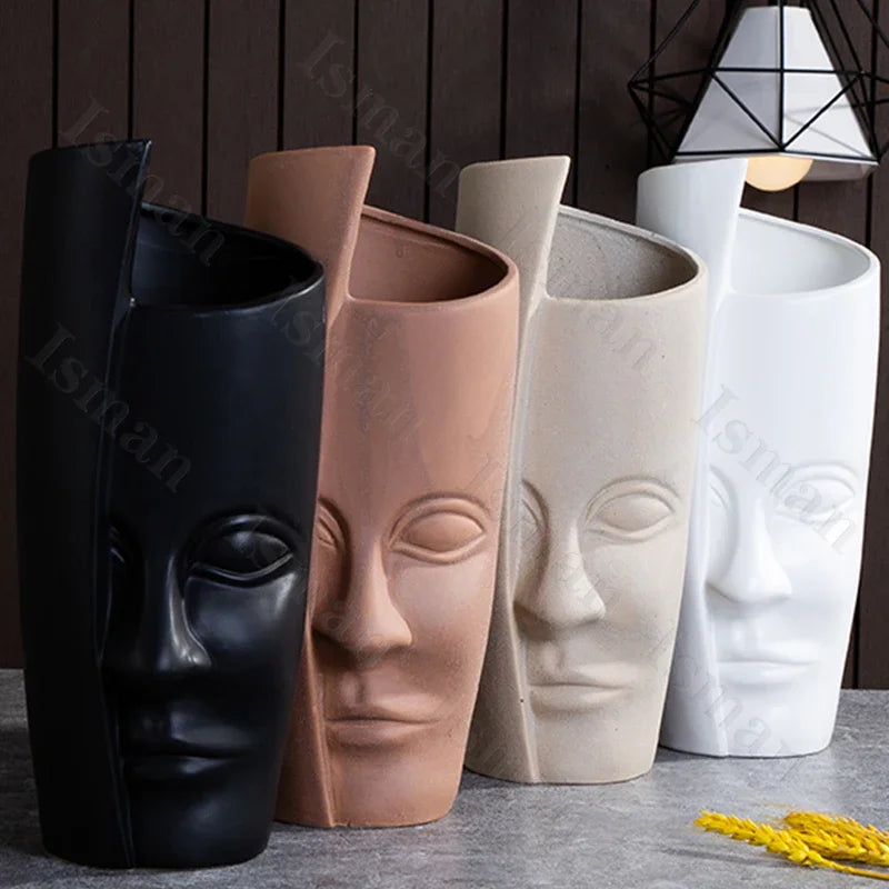 Nordic Human Face Ceramic Vase Modern Decor Home Ikebana Lips Flower Vases Light Luxury Living Room Decoration Accessories