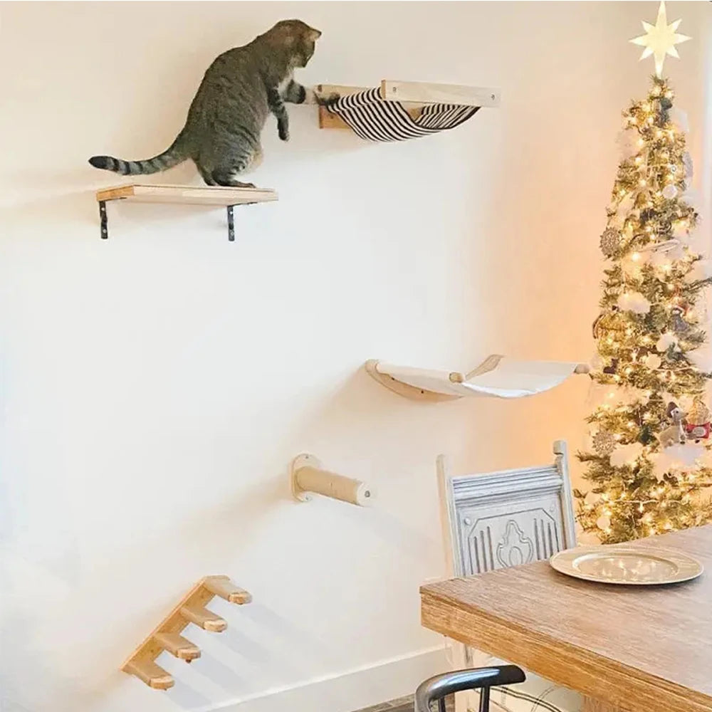 Wall-mounted Cat Climbing Frame 50cm Cat Climbing Ladder  Hammock  Activity Sisal Cat Grab Post Cat Pedal Indoor Cat House